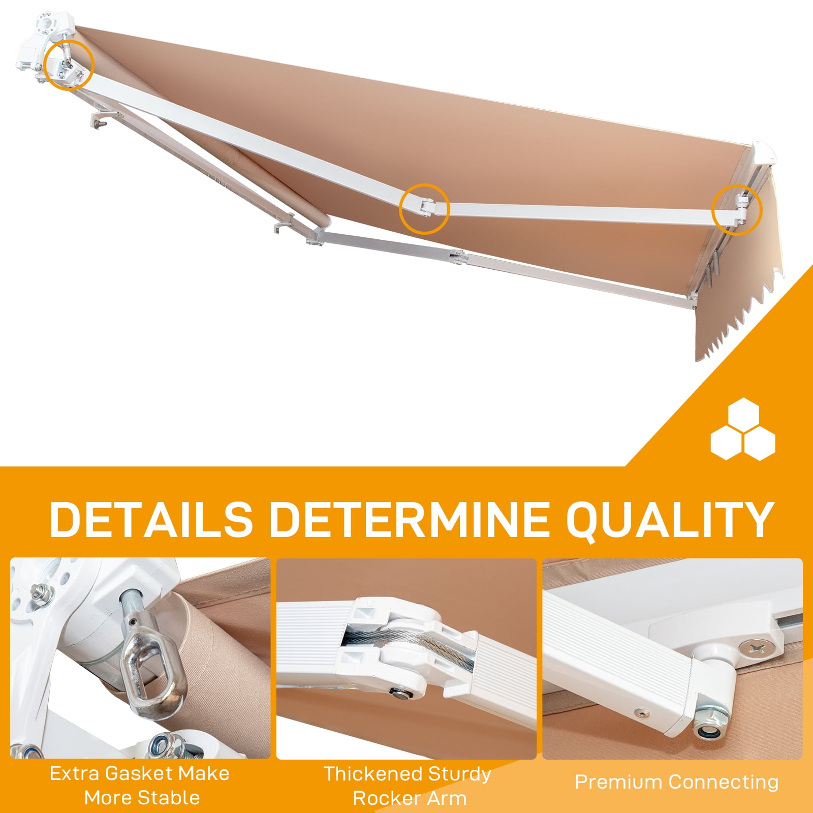 Ktaxon 13 x 8 Ft  Manual Retractable Patio Awning,  Adjustable Outdoor Awing Sunshade Shelter with Aluminum Alloy,  280g/m² UV & Water-Resistant Fabric for Deck, Balcony - Khaki