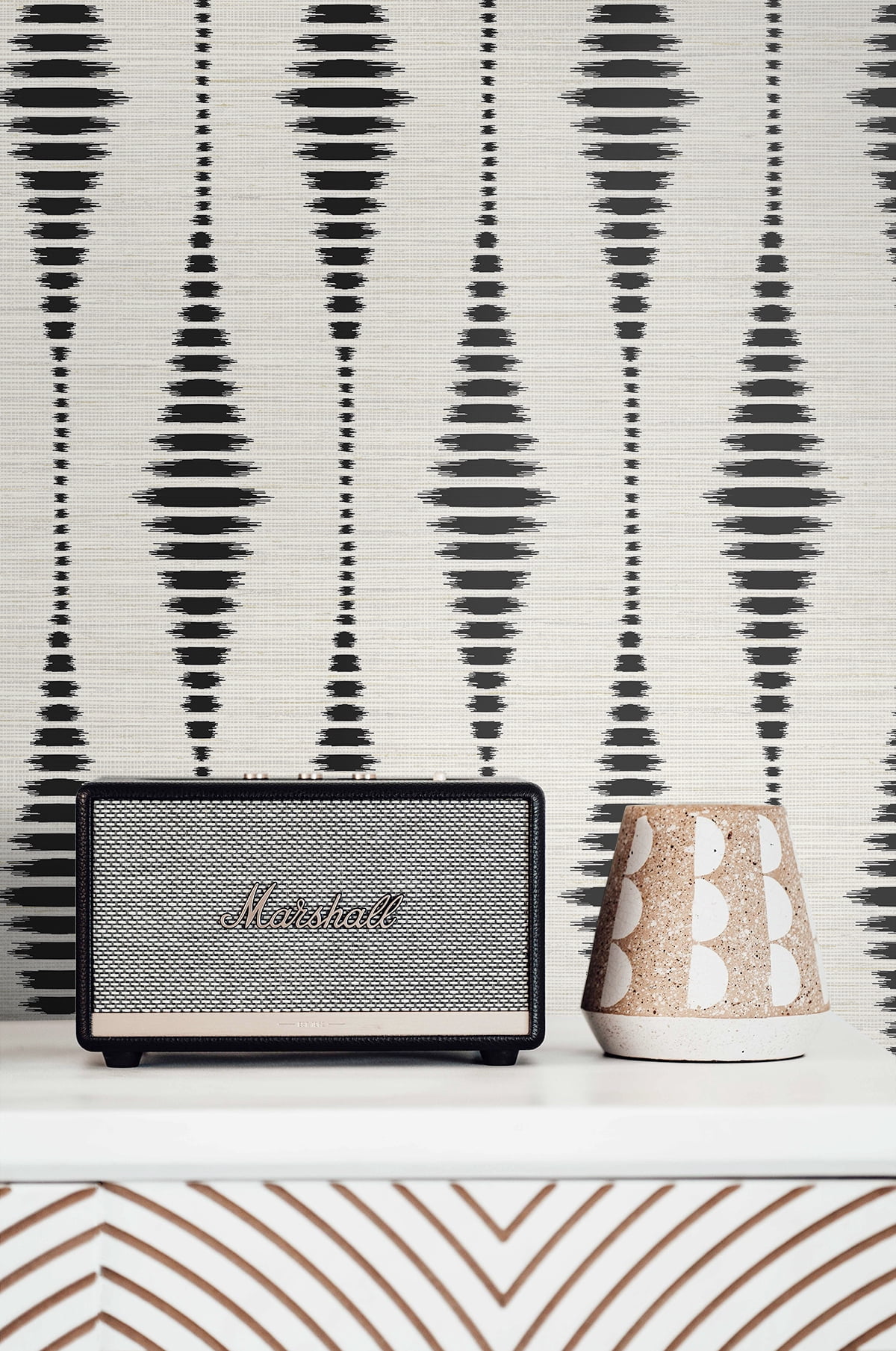 Seabrook Designs  Striped Ikat Peel and Stick Wallpaper 27 in. W x 18 ft. L - Ebony & Linen
