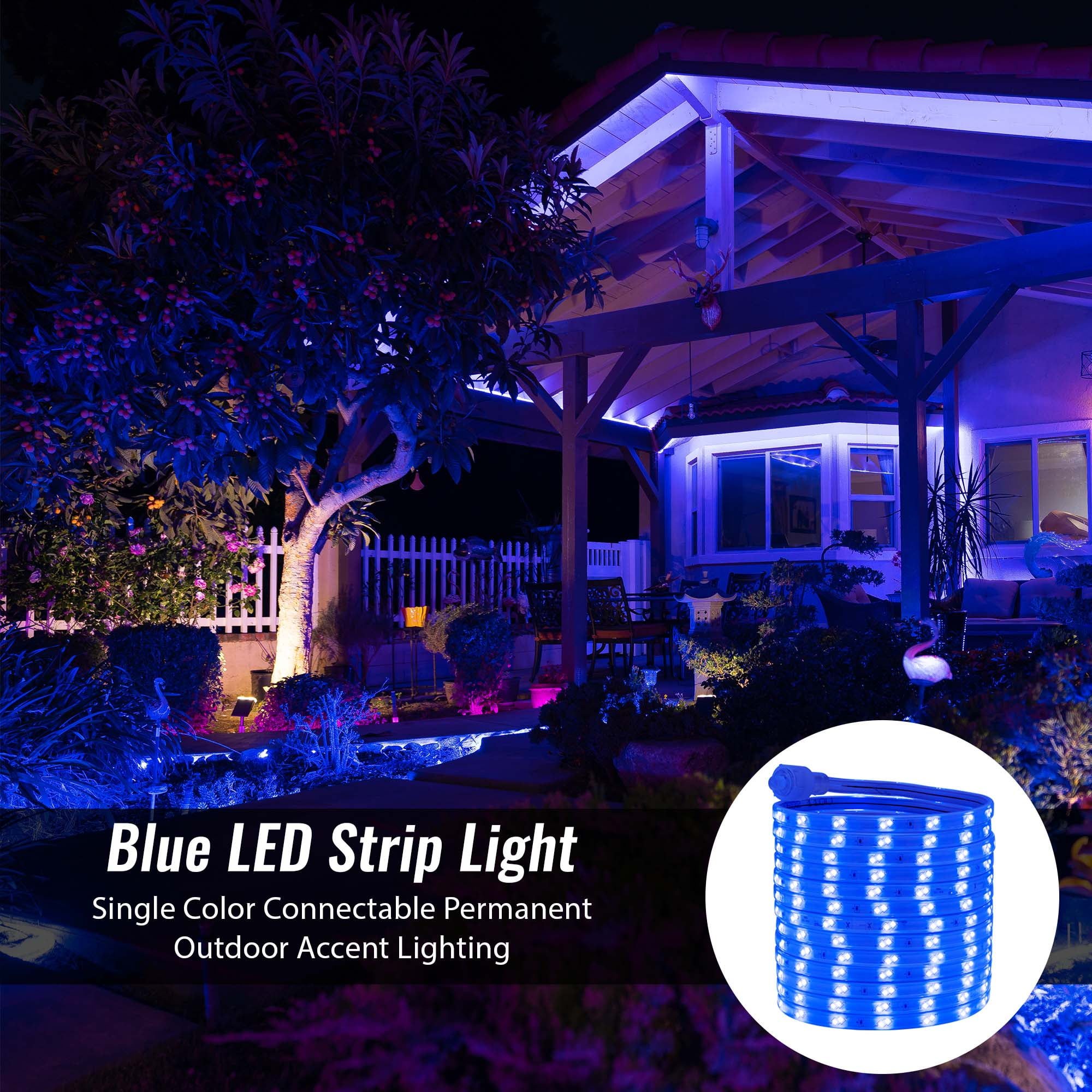 WYZworks 480LEDs, 25ft Blue 16-Mode Flat LED Outside Strip Lights, SMD 2835, Waterproof Permanent Heavy Duty Outdoor Exterior Accent Lighting, ETL Certified, Connectable Flexible Clear PVC Shell