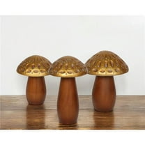 HomeRoots 574096 Brown & Gold Wood Mushroom Tabletop Sculptures - Set of 3