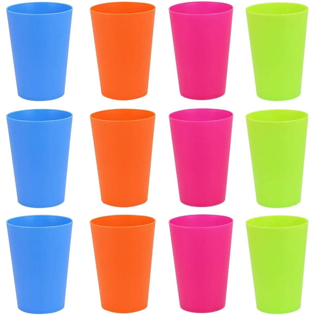 12 vasos de plástico reutilizables de colores, vasos multicolores de 250 ml para vasos apilables, vasos para niños para fiestas, camping, playa, picnic, cocina, barbacoas