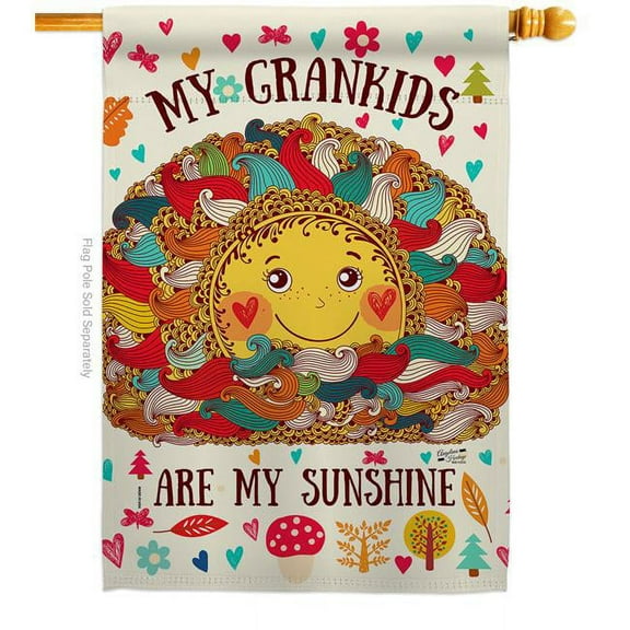 Angeleno Heritage H137148-BO Grandkids Are My Sunshine Family Grandkid 28 x 40 in. Double-Sided Decorative Vertical House Flags for Decoration Banner Garden Yard Gift