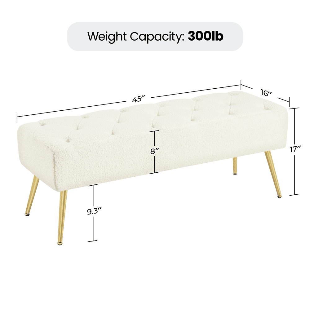 Yaheetech Modern Upholstered Ottoman Footrest Stool Button Tufted with Gold Metal Legs, Ivory