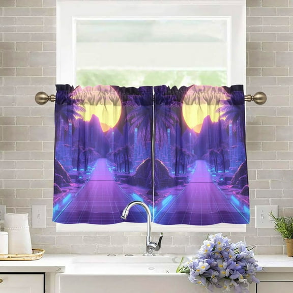 Yayeee Kitchen Curtains Tier Pair Light Filtering 27"x36" Rod Pocket Short Cafe Window Panel, Blue Road