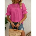 thumbnail image 3 of MORTTIC Women's Elegant Ruffle Detail Blouse Short Sleeve Round Neck Top for Summer, Perfect for Office, Casual Outings, and Elegant Daily Wear, 3 of 3