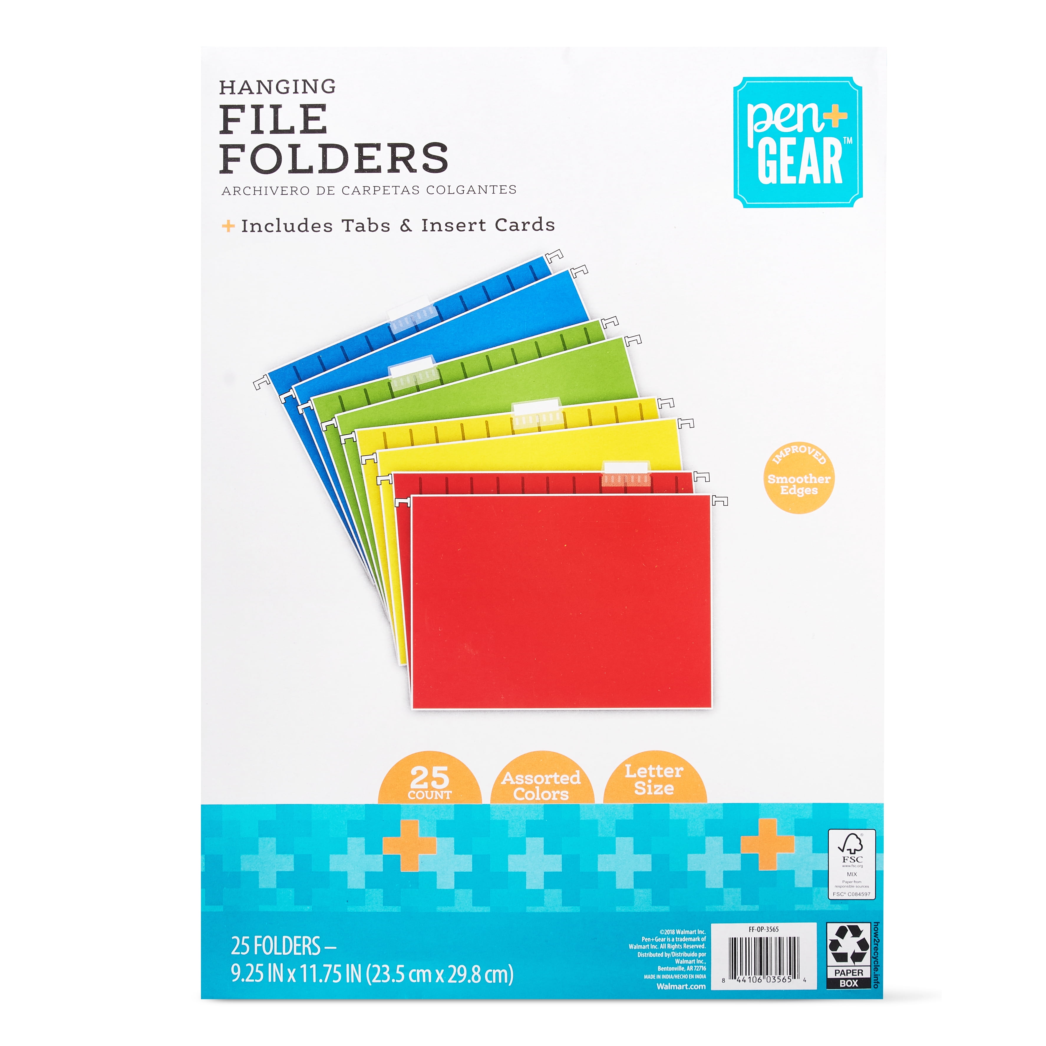 Pen+Gear Assorted Colors Letter sized Hanging File Folders, 25 Count