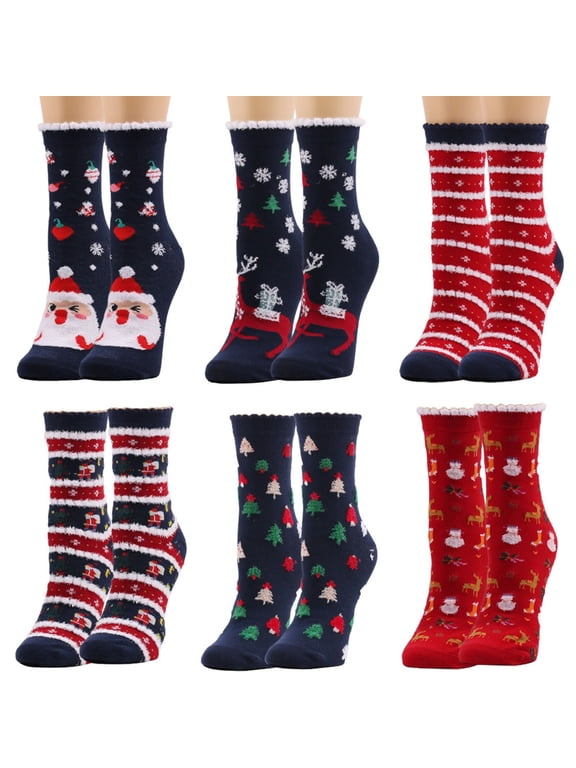 Womens Wool Socks Winter Warm Thick Crew Cute Christmas Print Knitted Cozy Thermal Socks Vintage Style Stocking Stuffers Gifts for Her one Size Soft Breathable, F,One Size
