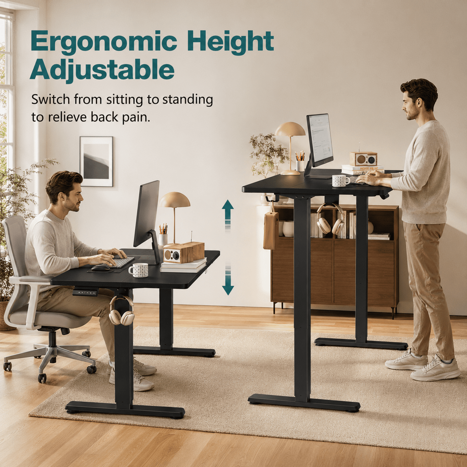 Alvantor Standing Desk, 28.7''- 48'' Height Electric Height Adjustable Home Office Desk with 3 Memory Presets, Sit and Stand Up, T-Shaped Frame