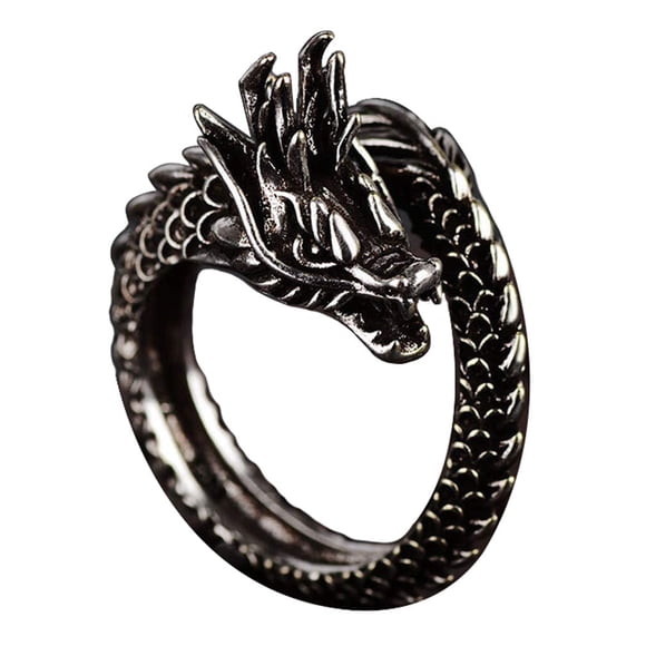 AZYOUNG Bague Unisexe Vintage Dragon Argenté Surface Sculptée Taille Unique Ajustable