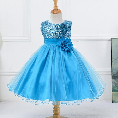 

SYNPOS Little Girls Sequin Mesh Tulle Dress Sleeveless Flower Party Ball Gown 3-10 Years
