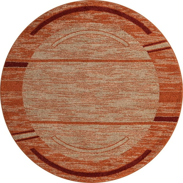 Unique Loom Autumn Rustic Border Area Rug 8' x 8' Round Beige/Terracotta