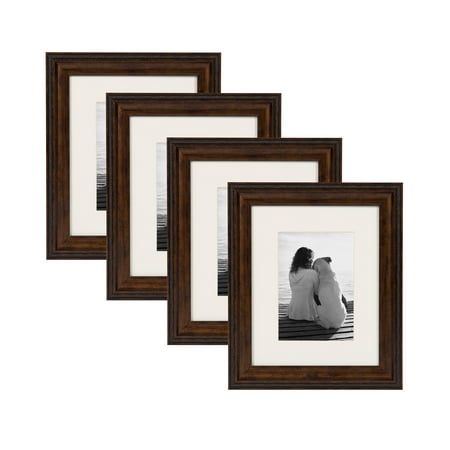 Mutt Mat - DesignOvation - Martinez Wall Hanging or Table Standing Decorative Picture Frame Set with Off-White Mats, Antique Copper, 8x10 matted to 5x7, Pack of 4
