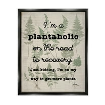 Stupell Industries Humorous Plantaholic Gardening Phrase Fern Plant Pattern Graphic Art Jet Black Floating Framed Canvas Print Wall Art, Design by Daphne Polselli