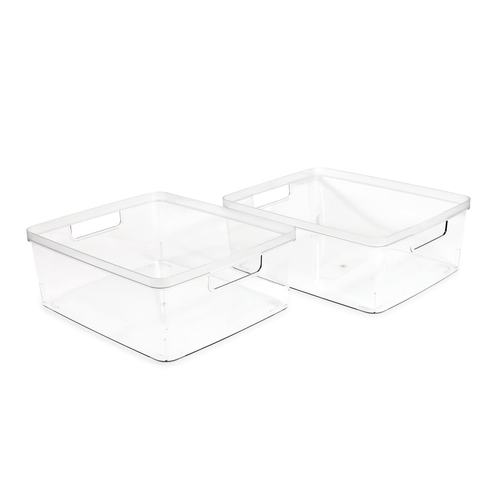 Isaac Jacobs 2-Pack Large Clear Storage Bins with Handles, Fridge/Freezer/Food Safe, BPA Free