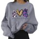 thumbnail image 4 of Gibobby Sudadera sin capucha y ocio Sudaderas para mujer Cuello redondo corto Suelto Manga larga Estampado Blusa Top （Gris， M), 4 of 5