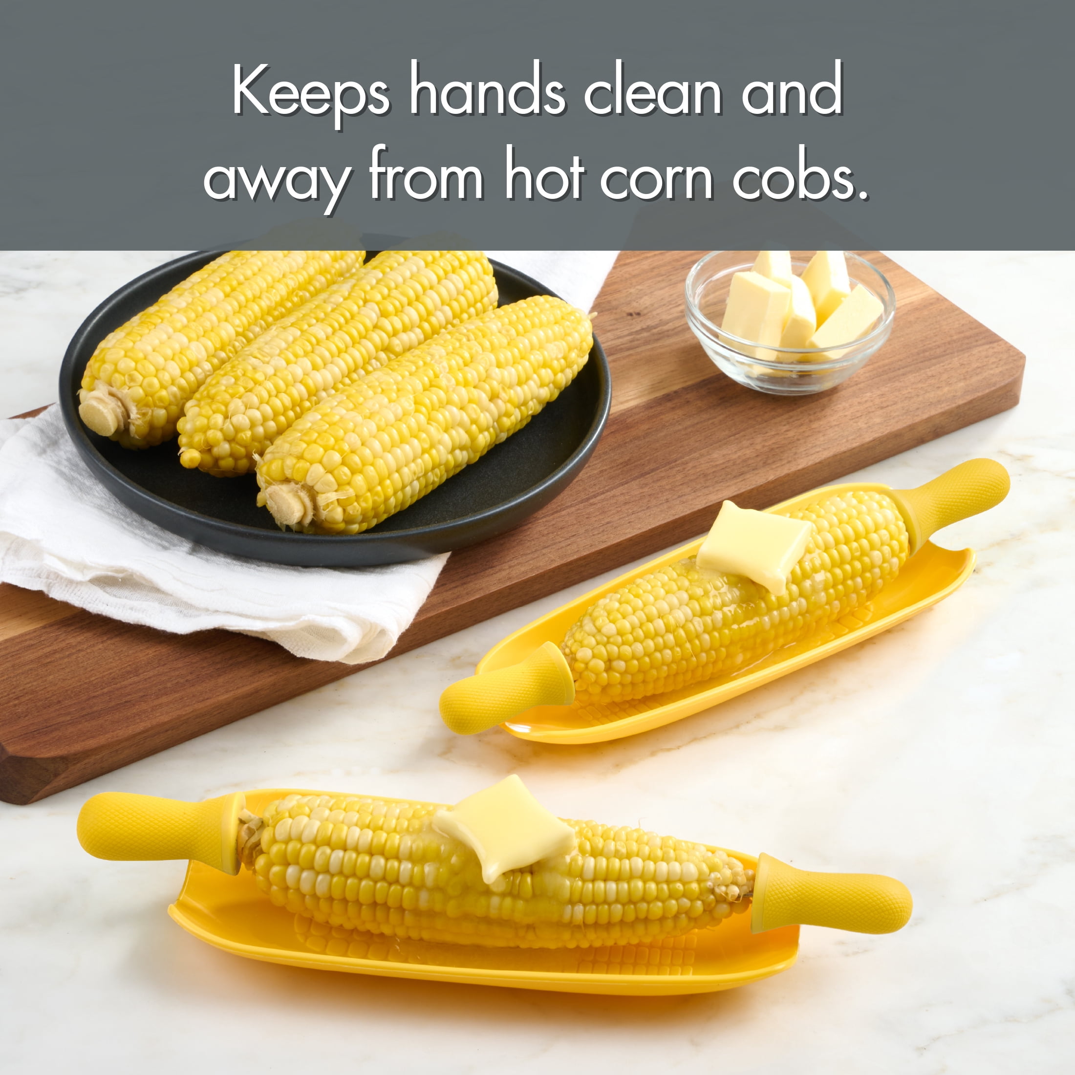 Mainstays 8-Piece Stainless Steel Interlocking Corn Skewer Set, Vibrant Yellow Handles