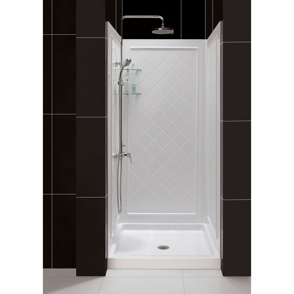 DreamLine 32 in. D x 32 in. W x 76 3/4 in. H Center Drain Acrylic Shower Base and QWALL5
