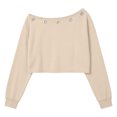 thumbnail image 4 of Women's Off Shoulder Crop Top Grommet Detail Long Sleeve Casual Pullover Sweatshirt, 4 of 9