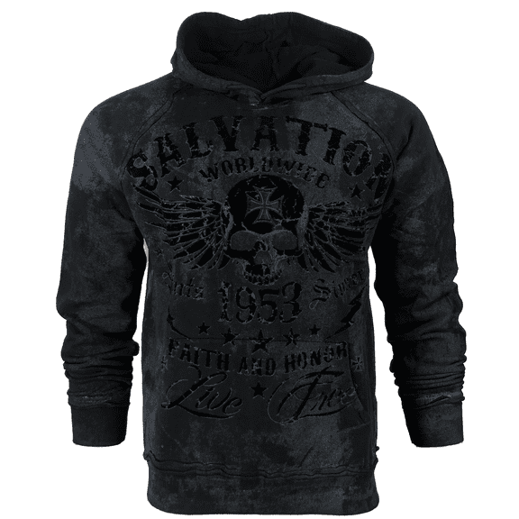 ARCHAIC AFFLICTION Men's Hoodie BLACK TIDE Wings Skull Biker