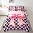 thumbnail image 3 of Homewish Dreamy Princess Bowknot Twin Bedding Sets 7-Piece for Kids, Black Pink Checkered Plaid Bedding Comforter Set, Kawaii Ribbon Reversible Sheet Sets, Microfiber Bedroom Decor, 3 of 8