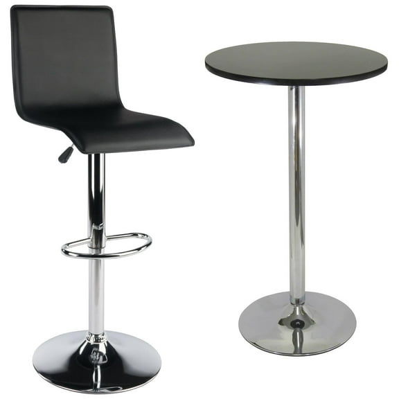 High Back Airlift Adjustable 3 Piece Pub Set, Black and Chrome