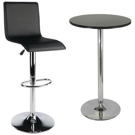 High Back Airlift Adjustable 3 Piece Pub Set, Black and Chrome