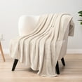 thumbnail image 3 of PAVILIA Beige Cream Throw Blanket for Couch Bed, Soft Fleece Throws for Sofa Chair, Fuzzy Waffle Textured Blanket, Cozy Warm Lightweight All Season Blanket Throw, 50x60, 3 of 9