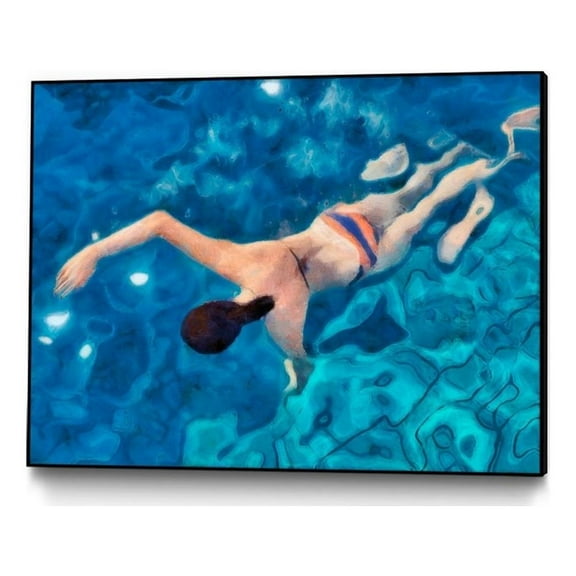 Giant Art Canvas  40x30 Morning Swimming I Framed in White