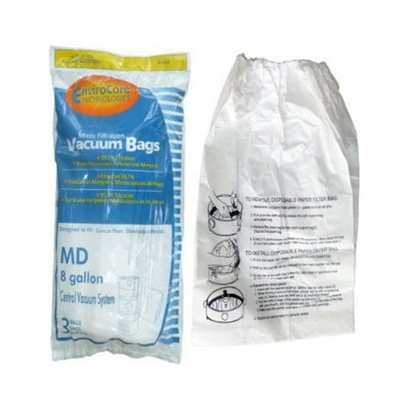 9 EnviroCare 3 MD Modern Day 8 gallon 720H-5, 720-5 Allergen Style Central Vacuum System Bag Flomaster, Silent Master, AirFlo Vacuum Cleaner Bags