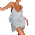 thumbnail image 3 of ZyeKqe Womens Tassel Dress Sparkly Spaghetti Strap V Neck Flapper Dresses Elegant Evening Prom Party Club Dance Gown, 3 of 7