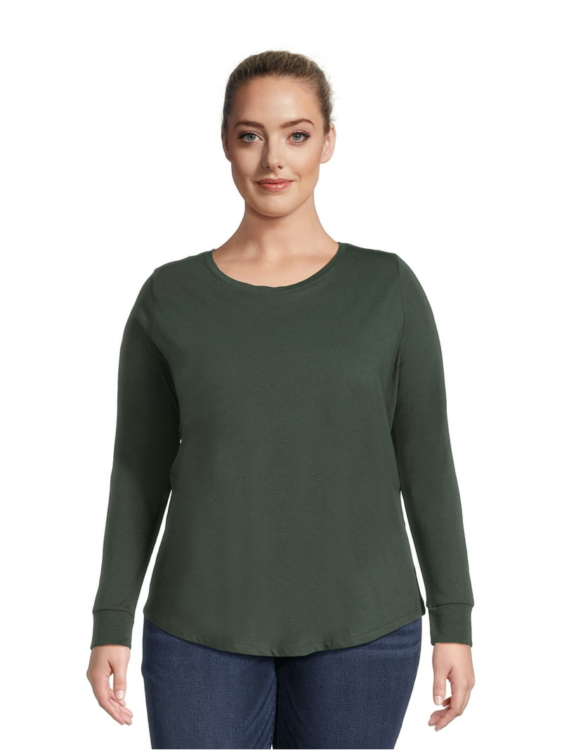 Terra & Sky Plus Size Long Sleeve Crew Neck T-Shirt 2-Pack, Cotton
