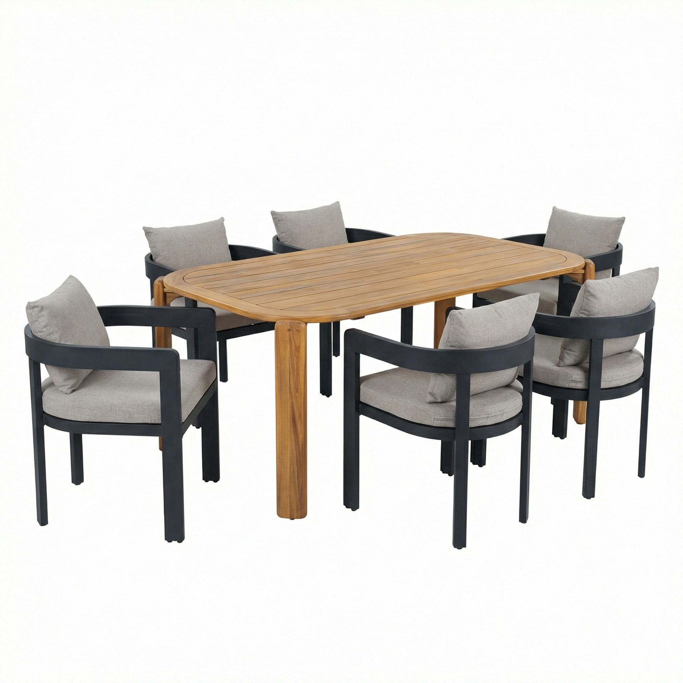 Christopher Knight Home 7-Piece Outdoor Dining Set, Wood Oval Table with Aluminum Chairs, Beige Cushion