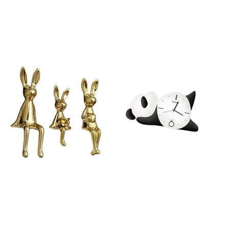 4 Pieces Figurine Sculpture Wall Clock Ornament Ceramic Material for Living Room Office Decor