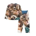 thumbnail image 2 of Kll Playful Cat Print Women'S Long Sleeve Pajamas With Pants Sleepwear Loungewear 2 Set-X-Large, 2 of 9