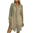thumbnail image 1 of Robe Chemise Mini à Manches Longues Unie d'Été pour Femmes, Col à Revers, Simple Boutonnage, Blouse Décontractée Ample, Robe Courte pour Femmes, 1 of 7