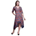 thumbnail image 1 of Bimba Cotton Purple Buds & Magnolia Floral Womens V Neck Asymmetrical Pocket ShiftÂ&nbsp;DressÂ&nbsp;Short Sleeve MidiÂ&nbsp;Dress-XX-Large, 1 of 5