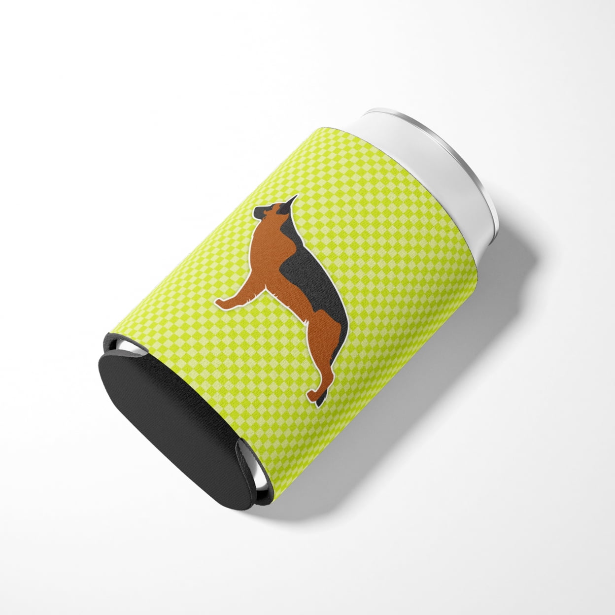 Caroline's Treasures BB3824CC German Shepherd Checkerboard Green Can or Bottle Hugger, Can Hugger, multicolor