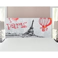 thumbnail image 1 of Love Headboard, I Love Paris Romance Hot Air Balloon with Hearts Doodle Style Print Image, Upholstered Decorative Metal Bed Headboard with Memory Foam, Full Size, Red Black Grey, by Ambesonne, 1 of 4