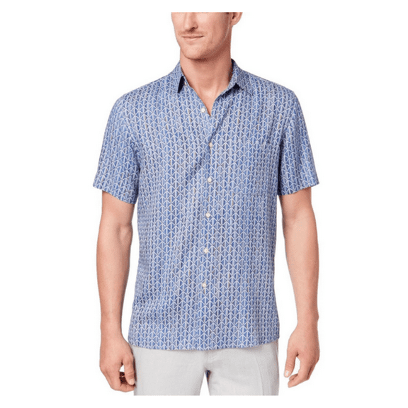 Tasso Elba Mens Geo-Print Button Up Dress Shirt, MD