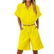 thumbnail image 1 of Vestidos Casuales Para Mujer, Blusas De Mujer De Moda Conjunto de blusa y pantalones cortos de lino para mujer, con solapa, manga corta y botones sueltos, para verano, 1 of 7
