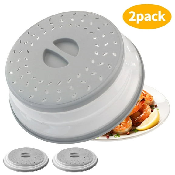 RYLZX 2Pcs Collapsible Microwave Splatter Cover, 10.6 inch Dishwasher-safe, Microwave Plate Cover With Steam Vent, Silicone & Plastic(Grey)