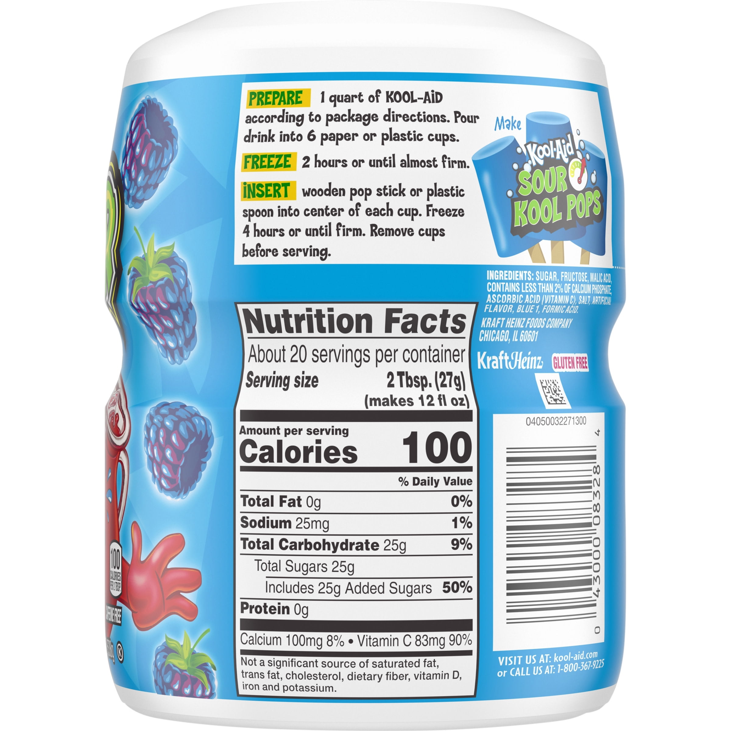 Kool-Aid Sour Shockin' Blue Raspberry Sugar-Sweetened Artificially Flavored Powdered Soft Drink Mix, 19 oz Canister