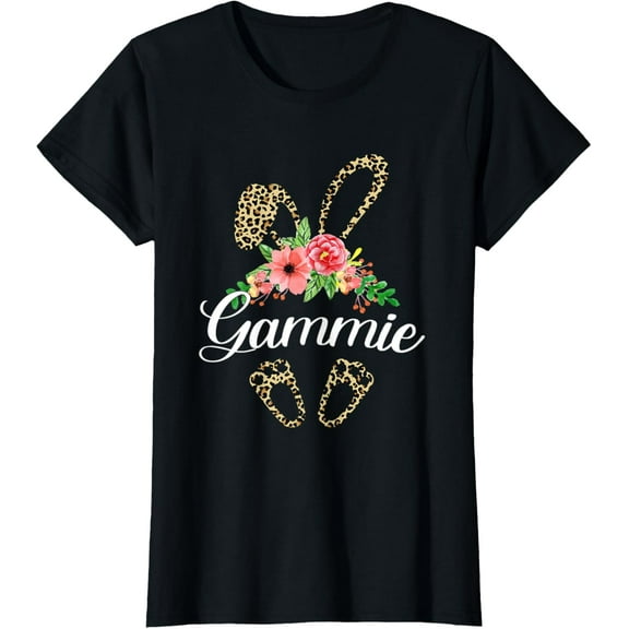 Womens Mother's Day Easter Gifts Flower Gammie Leopard Bunny T-Shirt