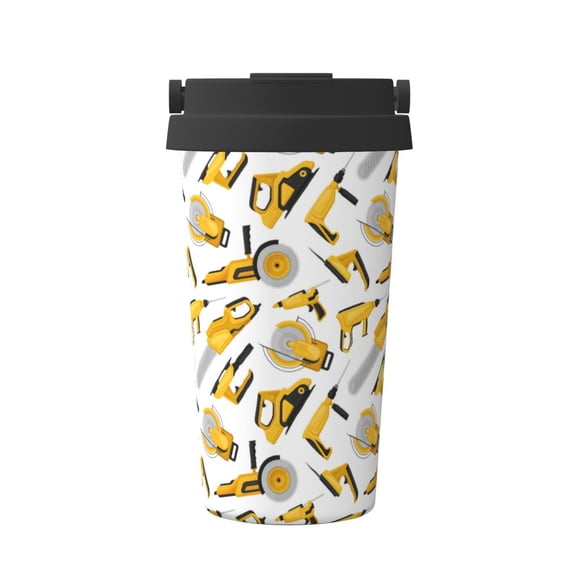 Logiee Power Tools Print Stainless Steel Coffee Tumbler, Travel Coffee Mug, Insulated Coffee Mug with Lid, Spill Proof Coffee Cup, Portable Thermal Mug