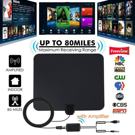 [Latest 2019] HD Digital Indoor TV Antenna, 80 Miles Range Amplified HDTV Antenna 4K VHF UHF 1080P Freeview Local Channels High Gain Channels Reception w/ Amplifier Signal Booster & 13FT Coax