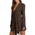 thumbnail image 2 of Conjunto de Blazer con Cinturón para Mujer, Gabardina Formal de Trabajo, Vestido Blazer Cruzado de Larga con Cinturón Café L, 2 of 8