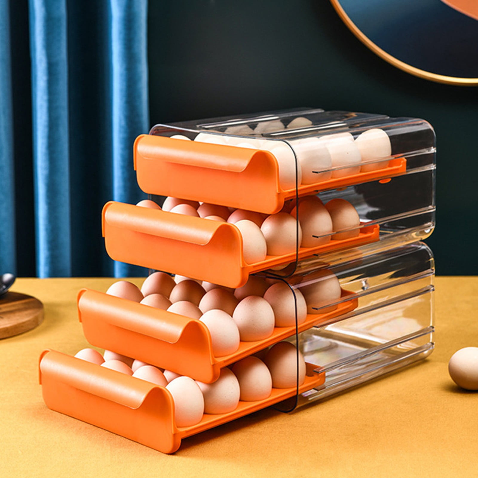 UYUH 2-Tier Egg Holder for Fridge, Large Capacity Stackable Egg Organizer Container, Clear Refrigerator Drawer Tray for Eggs, Space Saving and Easy Access Kitchen Storage