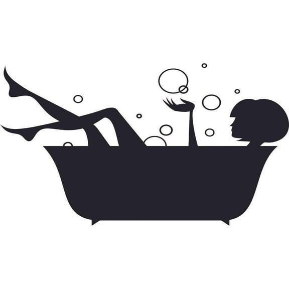 Kids Girls Bedroom Vinyl Art Bathtub Lady Decoration Jacuzzi Design Removable Home Bedroom Wall Decal - 12" x 18" Stick And Peel Home Bedroom Shower Room Art Adhesive Bubble Bath Wall Decor Sticker