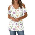 thumbnail image 2 of QUNYINEY V Neck Womens Summer Tops Casual Cold Shoulder Floral Blouses Short Sleeve Pullover Loose Tops, 2 of 7