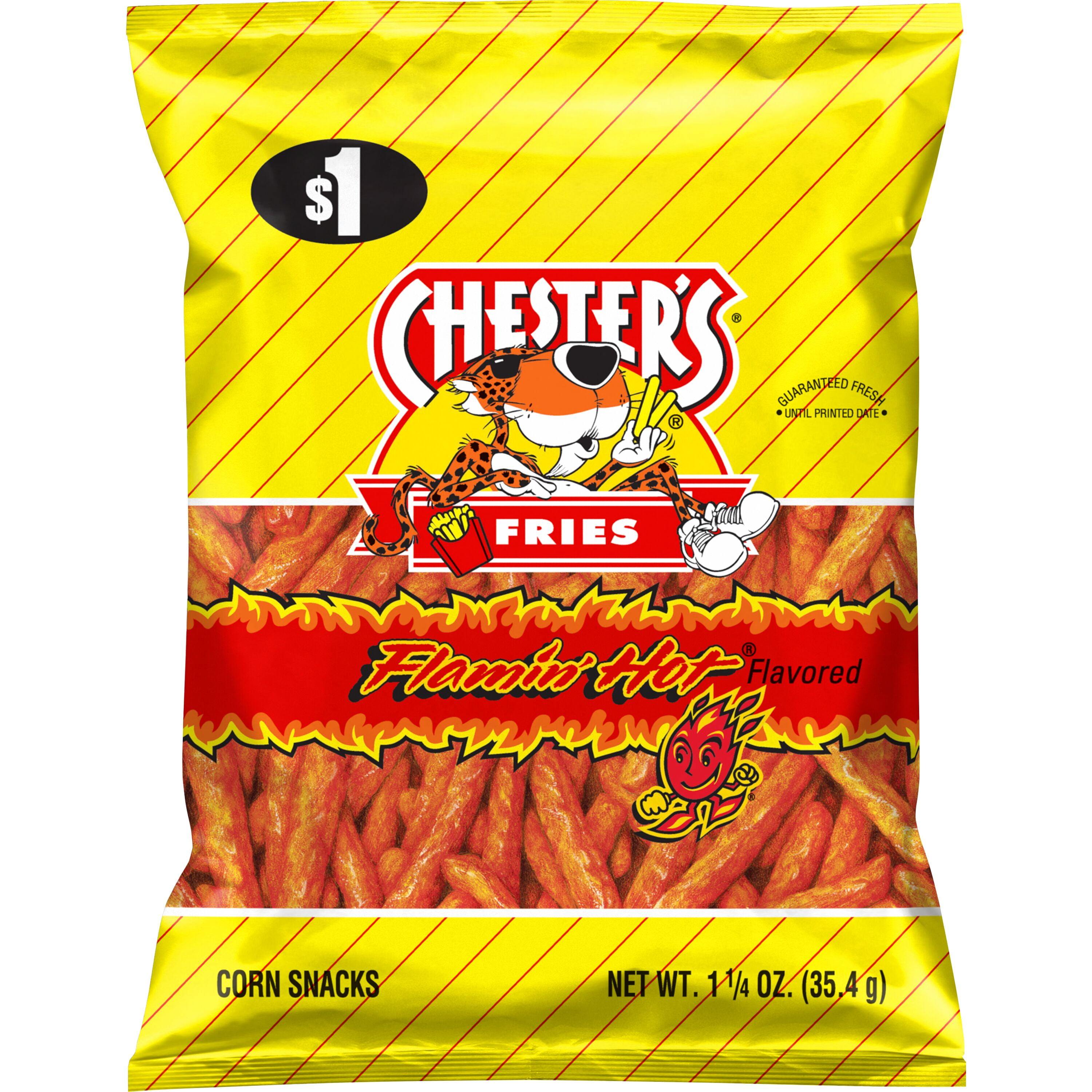 (2 pack) Chester's Fries Flamin' Hot Spicy Flavored Corn Snacks, 1.25 oz Bag